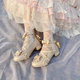LBSFY  -Pearl Star Buckle Lolita Shoes Middle Heel Round Toe Lace Student Jk Uniform Tea Party Luxury Fashion Kawaii Lolita Women Shoe